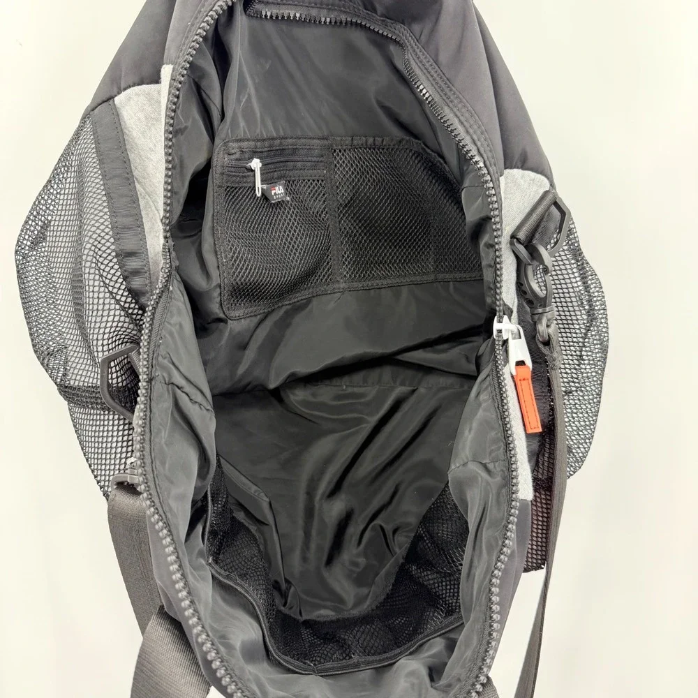 Fila Sport‎ Gym Duffel Bag Black Neon Orange Nylon Mesh Pockets Travel Bag